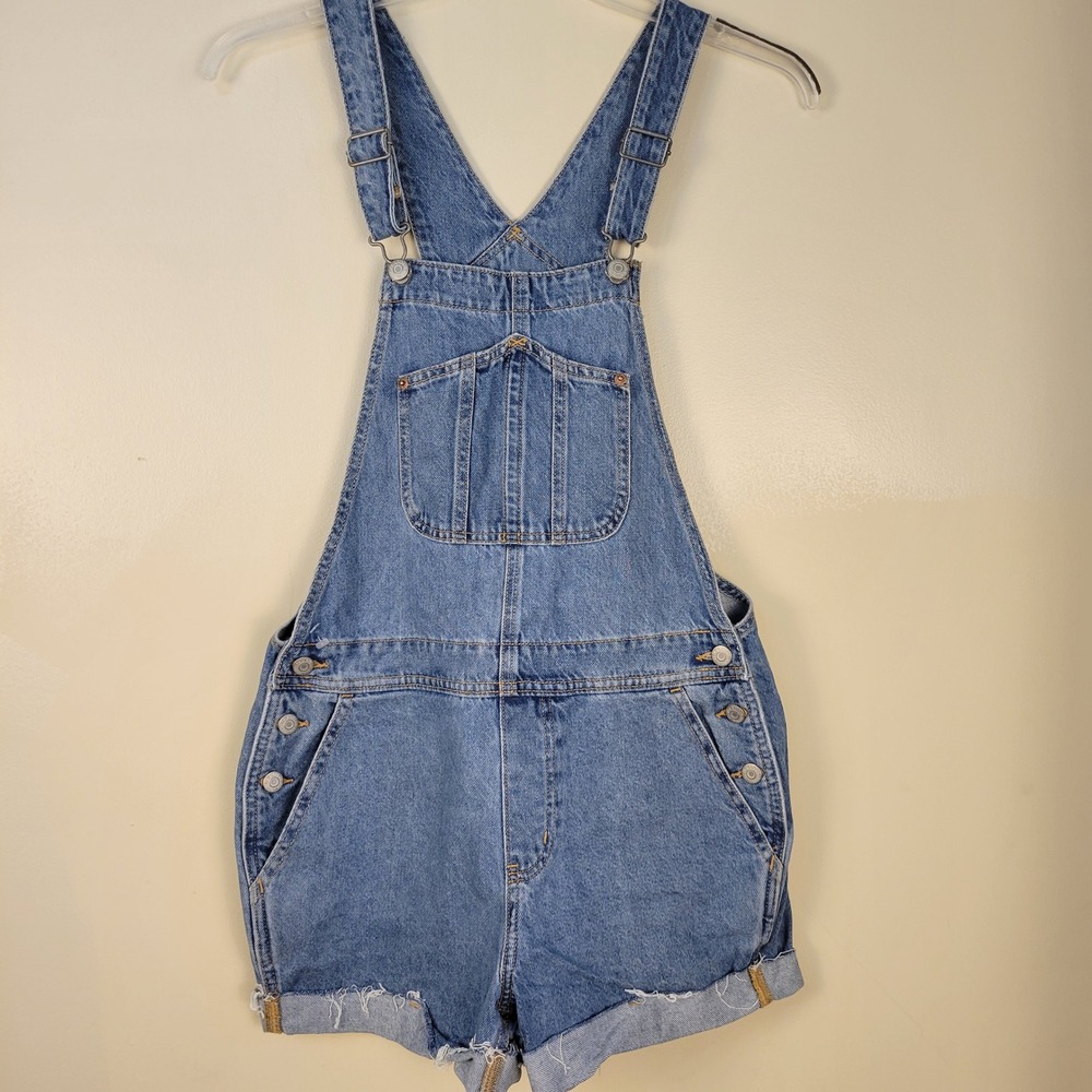 Old Navy Womens‎ Blue Denim Shortalls Bib Overall Shorts Medium Wash Size S